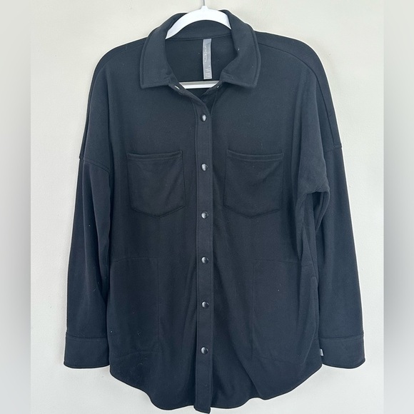 Mondetta shirt jacket fleece pockets black snap sz M - Picture 1 of 8